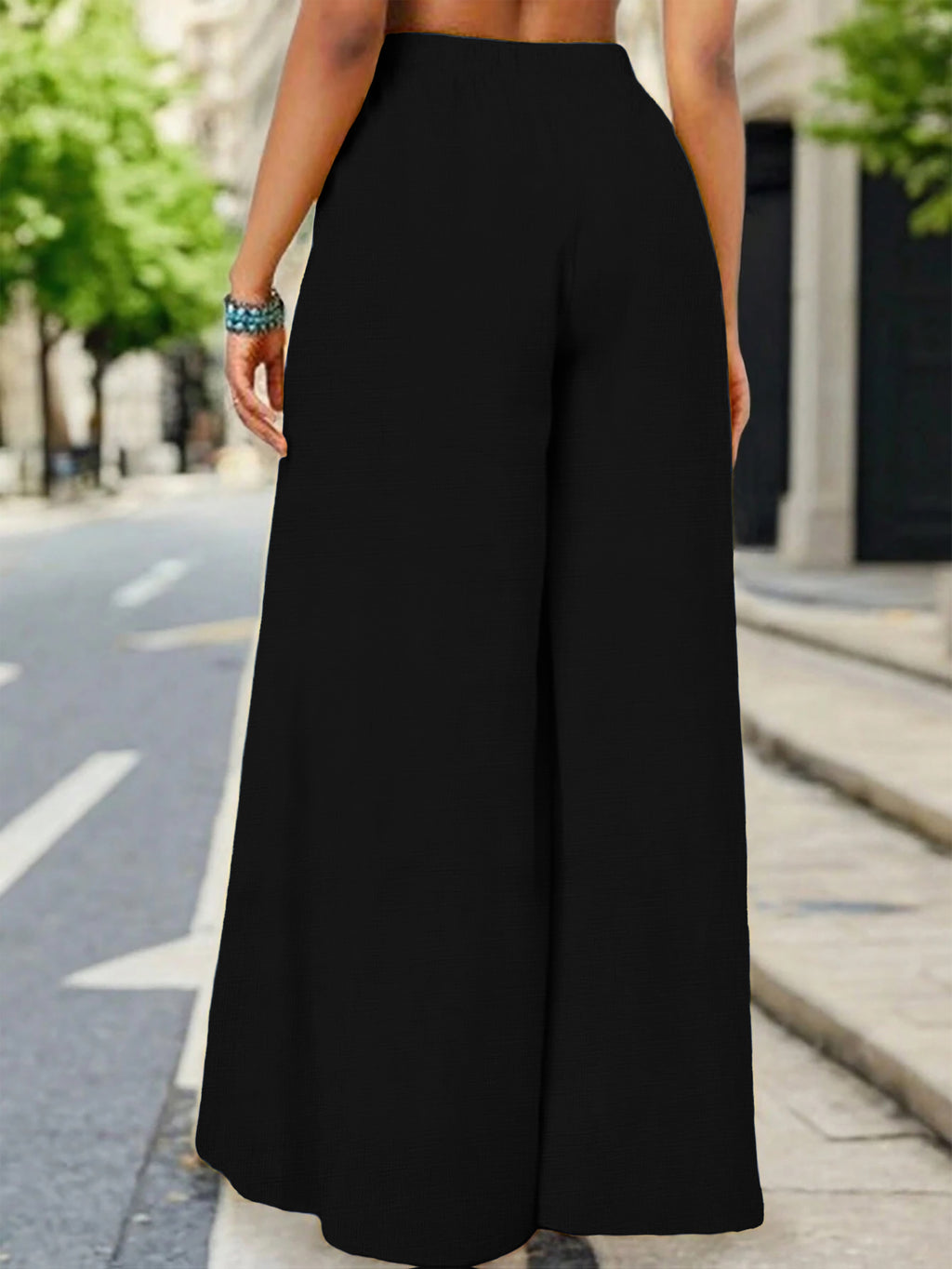 Yy0324110+Spring And Summer Women'S Fashion, Casual Elegance, High-Waisted Wide-Leg Pants - Black
