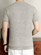 Men'S 2026 New Summer Short Sleeve, Vertical Rib Knit, Regular Fit Casual Top, Easy And Fashionable for Daily Wear, Business Commute, Vacation And Weekend Leisure - Ash
