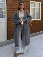 Plus Size Women'S Solid Casual Long Sleeve Off-Shoulder Long Autumn Winter Coat - Grey
