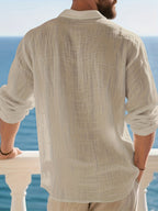 [Pearson OBM] Men'S Casual Fashion Breathable Soft Linen Texture Fabric Anti-Wrinkle Versatile Suitable for Daily Work Commuting Island Vacation Light Business Men'S Shirt - Khaki
