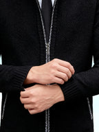 Autumn and Winter Casual Sweater Cardigan Jacket for Men, Thick Zipper Jacket with a Slightly Loose Three-dimensional Cut, Hiding Flesh and Slimming Without Dragging, Easily Creating a Fashionable Business Image (only Includes 1 Jacket) - Black