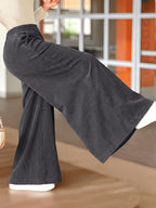Plus Size, Women's Plus Size Corduroy Fashion Casual Wide-Leg Pants with Pocket Design, Elegant Loose Straight-Leg Trousers, High-Waist Flowy Wide-Leg Pants, Loose Fit Long Pants - Dark Gray