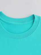 The First Two Armbands. Women's Spring/summer Y Style T-shirt Featuring Numbers, Letters, and Lines. Size 91. Fashionable, Loose-fit, Round Neck, Printed Short Sleeve, Pure Oversized Drop-shoulder T-shirt. Su K - Cyan