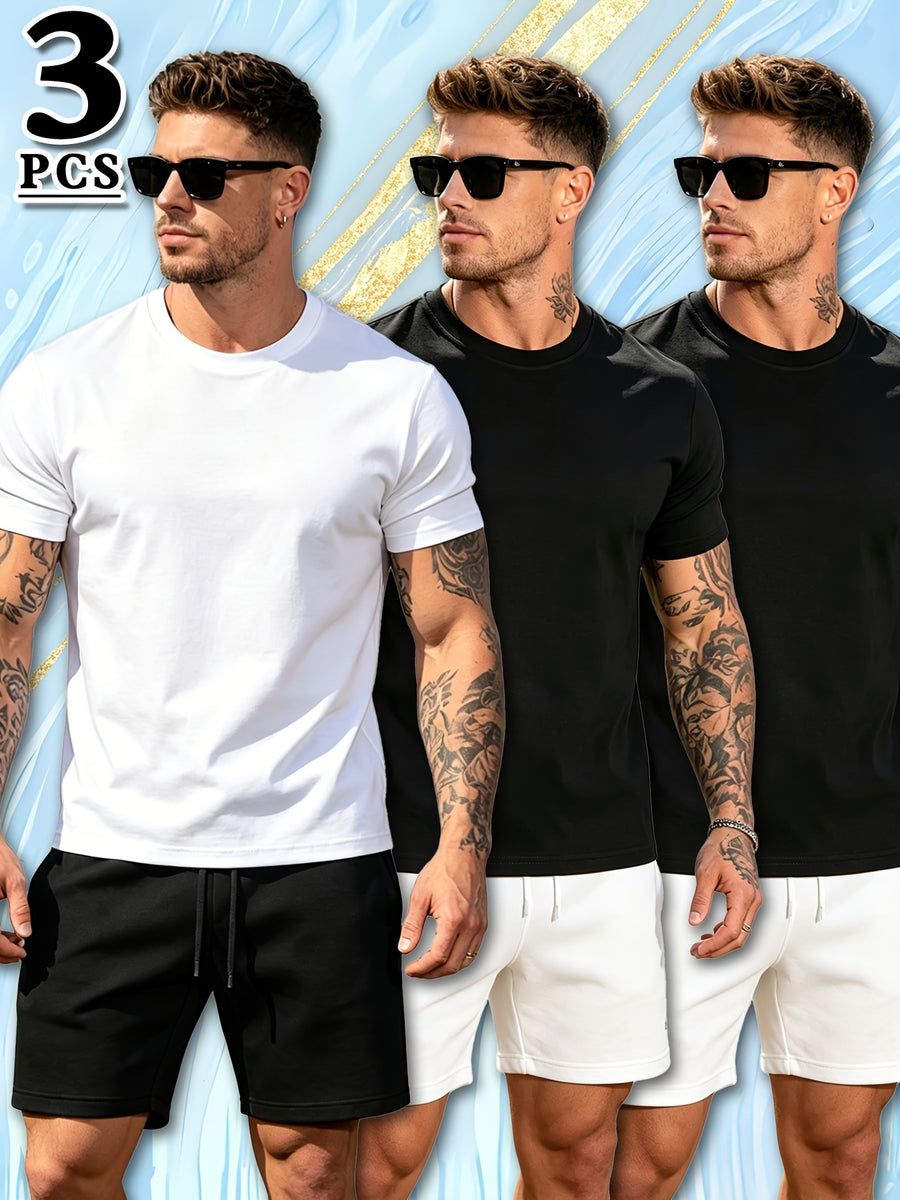 3pcs Set Spring Summer Fashion Athletic Short Sleeve Men'S Top Summer New Breathable Casual Comfortable Versatile Trendy Outerwear T-Shirt - Mixed Color 11
