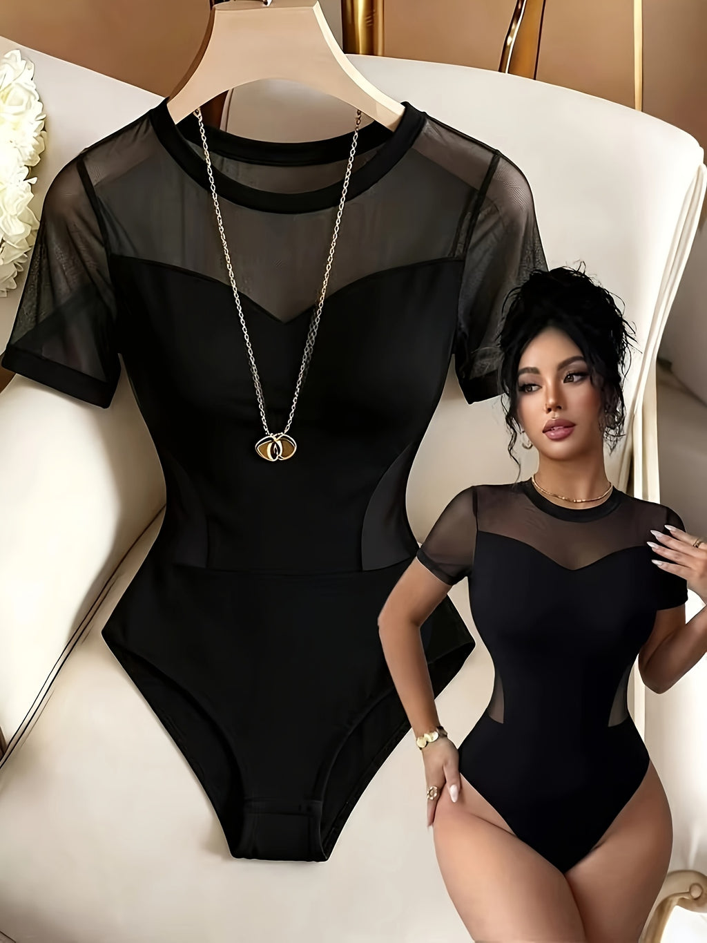 Women'S Sexy Elegant Shoulder Waist Mesh Patchwork Tight Dress - Black