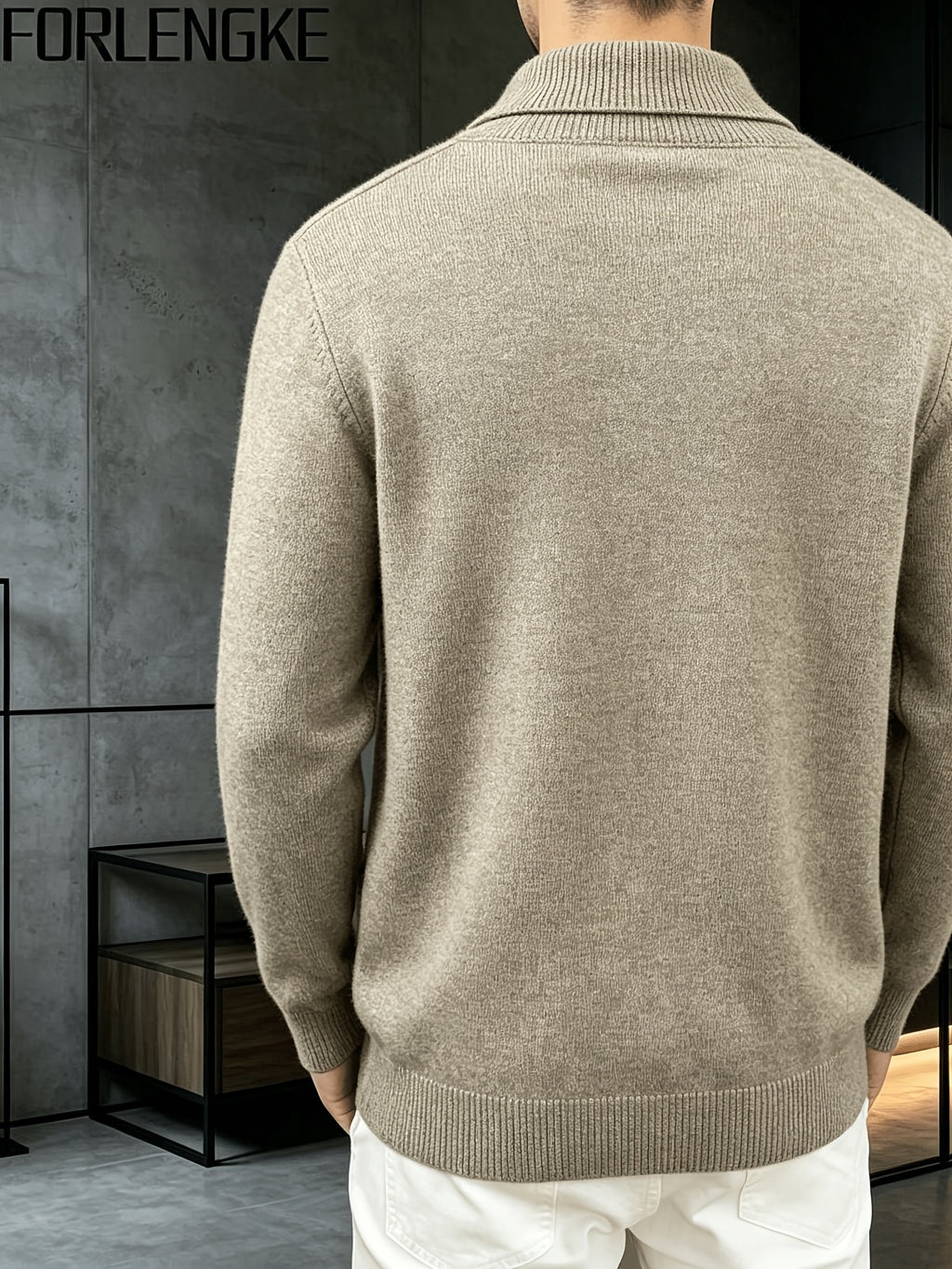 FORLENGKE Autumn And Winter Men'S Stylish Crew-Neck Knit Sweater with Full Checkered Texture, Jacquard Long-Sleeve Sweater, Comfortable Knit Top for Autumn And Winter, Casual Outings, Shopping, And Party Atmosphere Men'S Pullover Knit - Khaki