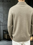 FORLENGKE Autumn And Winter Men'S Stylish Crew-Neck Knit Sweater with Full Checkered Texture, Jacquard Long-Sleeve Sweater, Comfortable Knit Top for Autumn And Winter, Casual Outings, Shopping, And Party Atmosphere Men'S Pullover Knit - Khaki
