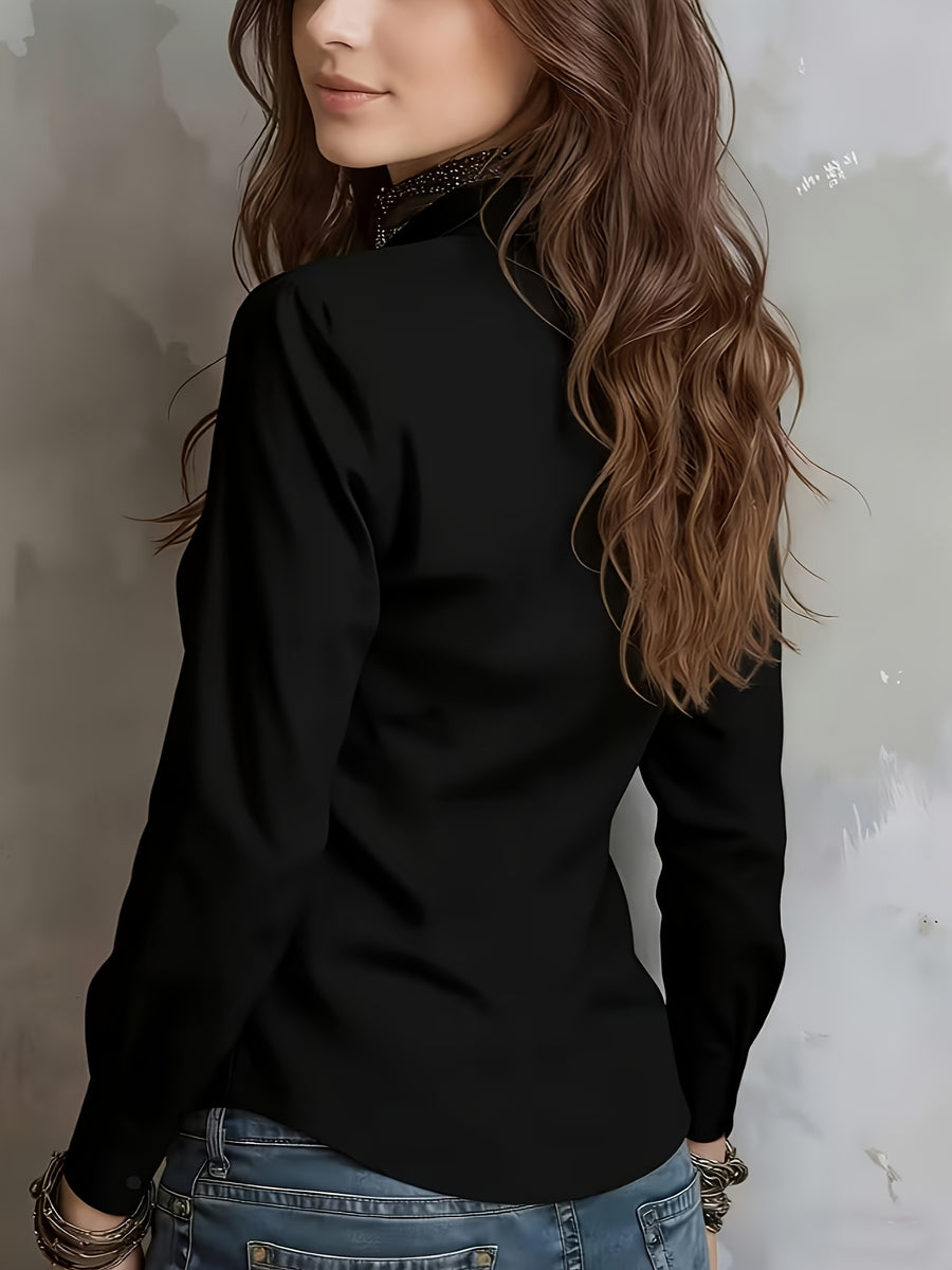 Elegant Long-sleeve Blouse for Women, Suitable for Spring and Summer, Ideal for Business Commuting - Black