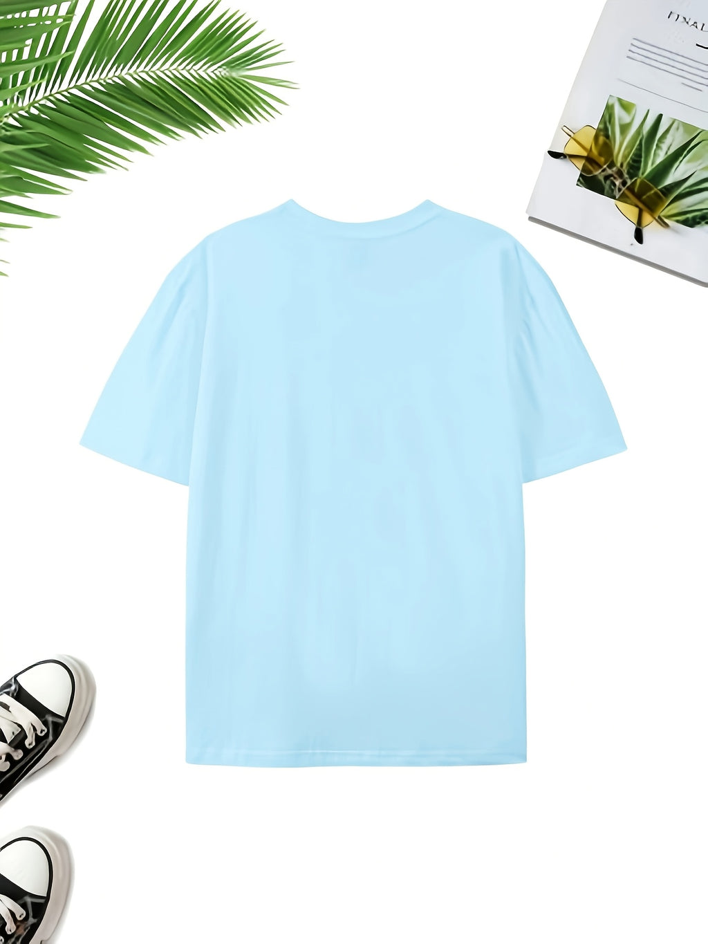 Easy WB Logo Vs. Line-Heavy Rabbit, One Easy One Complex with Layers, Breathable And Skin-Friendly Short Sleeve, Casual Fitness Sports Versatile Men'S Top - Light Blue 2