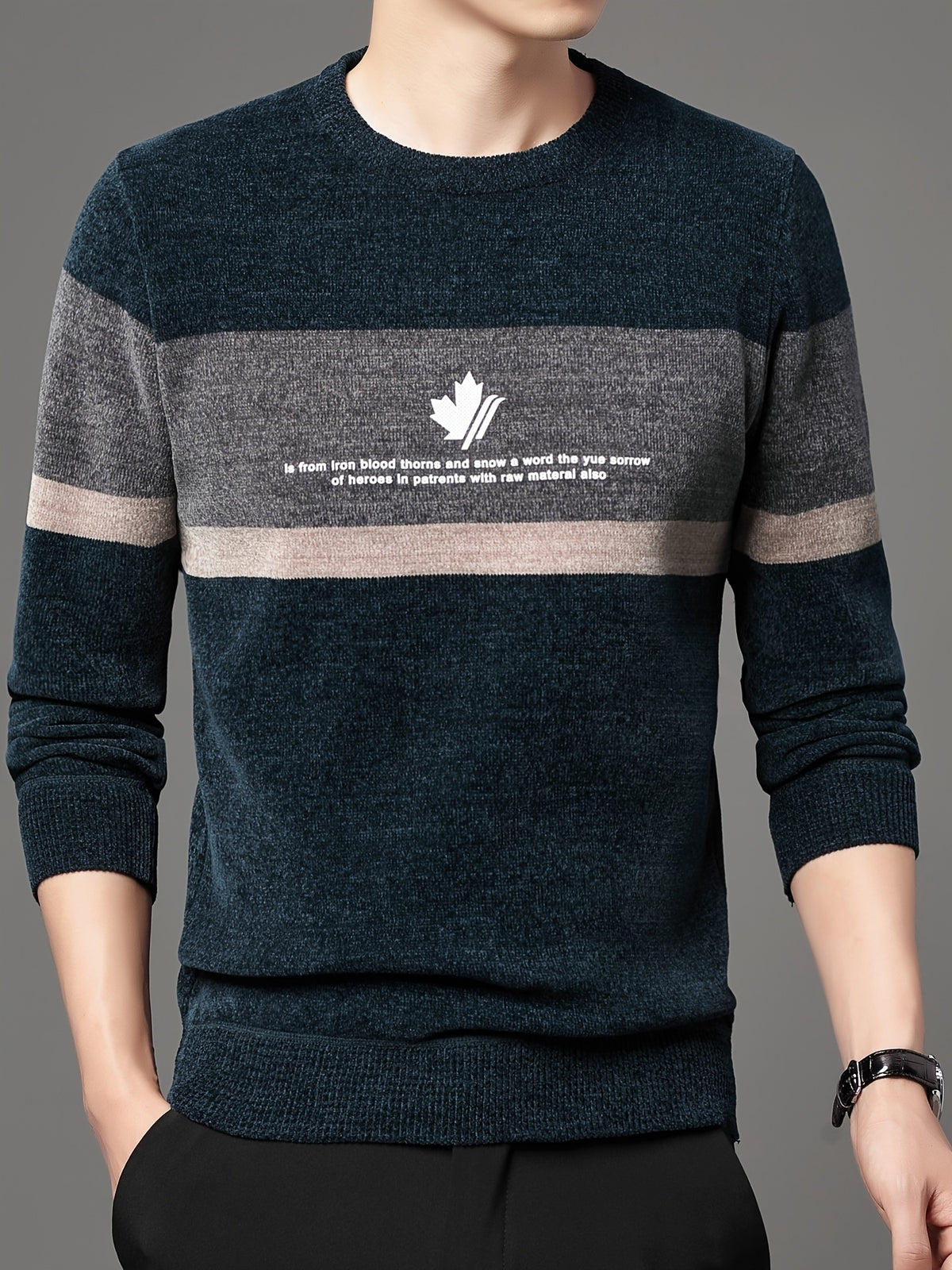 Men's Winter -Lined Thickened Pullover Sweater, Warm, Comfortable, and Casual - Cyan