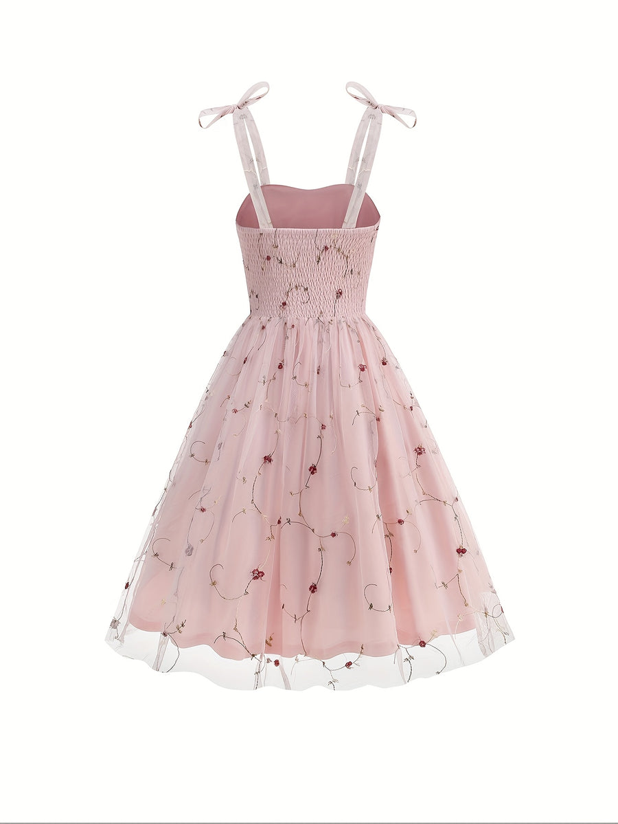 Women'S Princess Dress, Chic Summer Waist-Cinching Tube Top Hepburn Style Cami Dress, Vintage - Pink Color