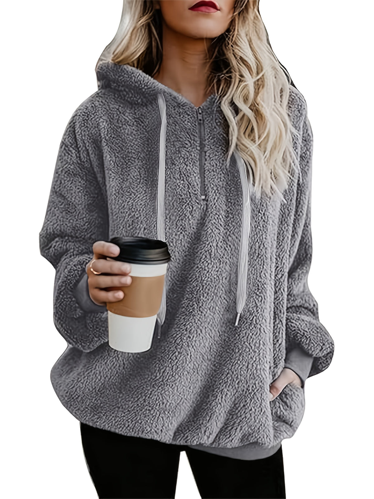 Women'S Fleece Pullover Hoodie with Pockets Fuzzy Sweater Vika Direct - Grey