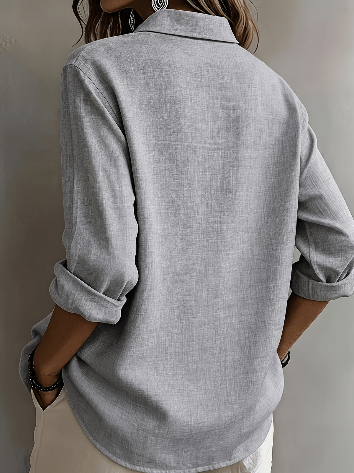 Women'S Elegant Solid Color Commuter Shirt - Light Grey