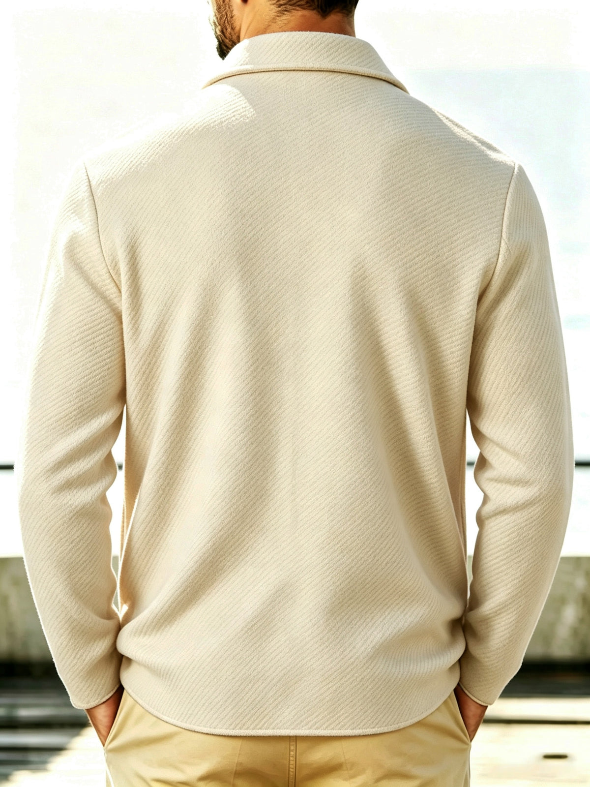 Men's New Spring, Autumn, and Winter Collection: Twill Textured Fabric Single-Breasted Notched Lapel Cardigan with Double Pockets, a Versatile Long-Sleeve Business Casual Outerwear. Soft, Comfortable, and Stylish Knitted Solid-Color Jacket - Khaki