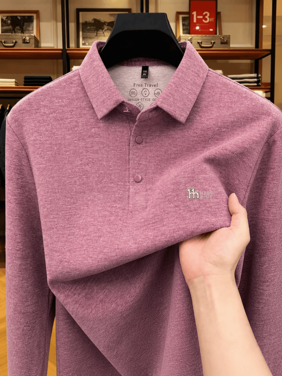 Men'S Lapel Long Sleeve Polo Shirt Solid Color Thin Pullover Top Spring Autumn Casual Layering Apparel for Golf Fishing Tennis Sports Daily Wear for Men - Elegant Pink