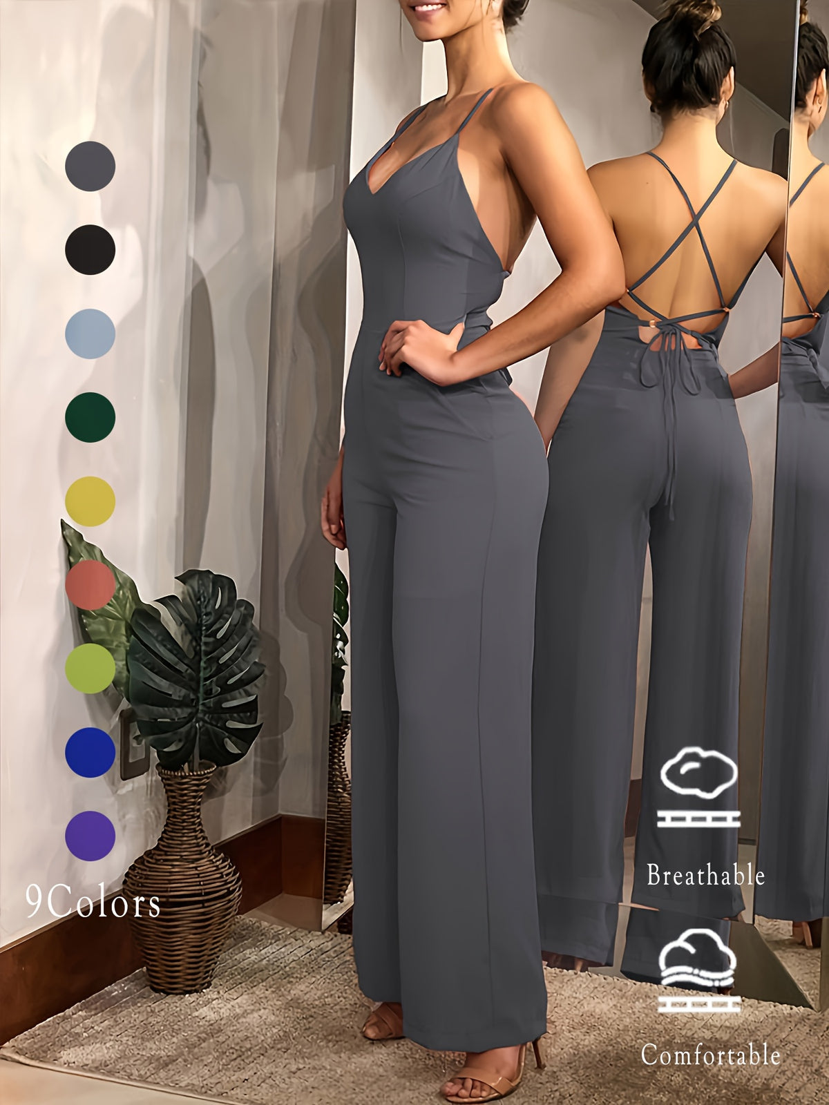 (Same Style on ) Women'S Suspender Jumpsuit Summer Fashion Sexy Backless Dress Women'S Outing Party Vacation Elegant Slim Fit Jumpsuit Long Pants Women'S Clothing - Dark Gray