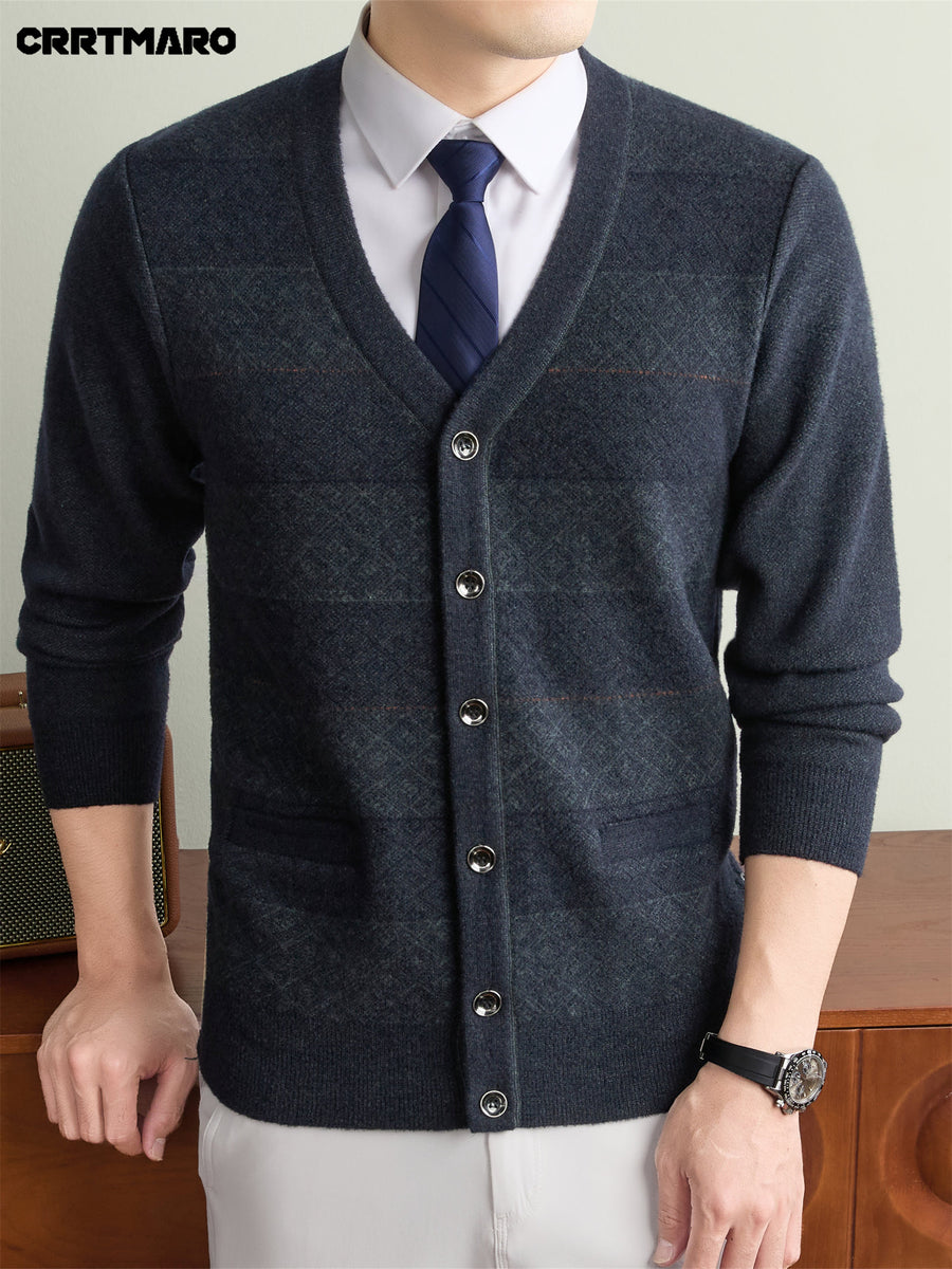 Men's Thick, V Neck Knit Cardigan, Warm Casual Layering Top for Fall and Winter - Pickle