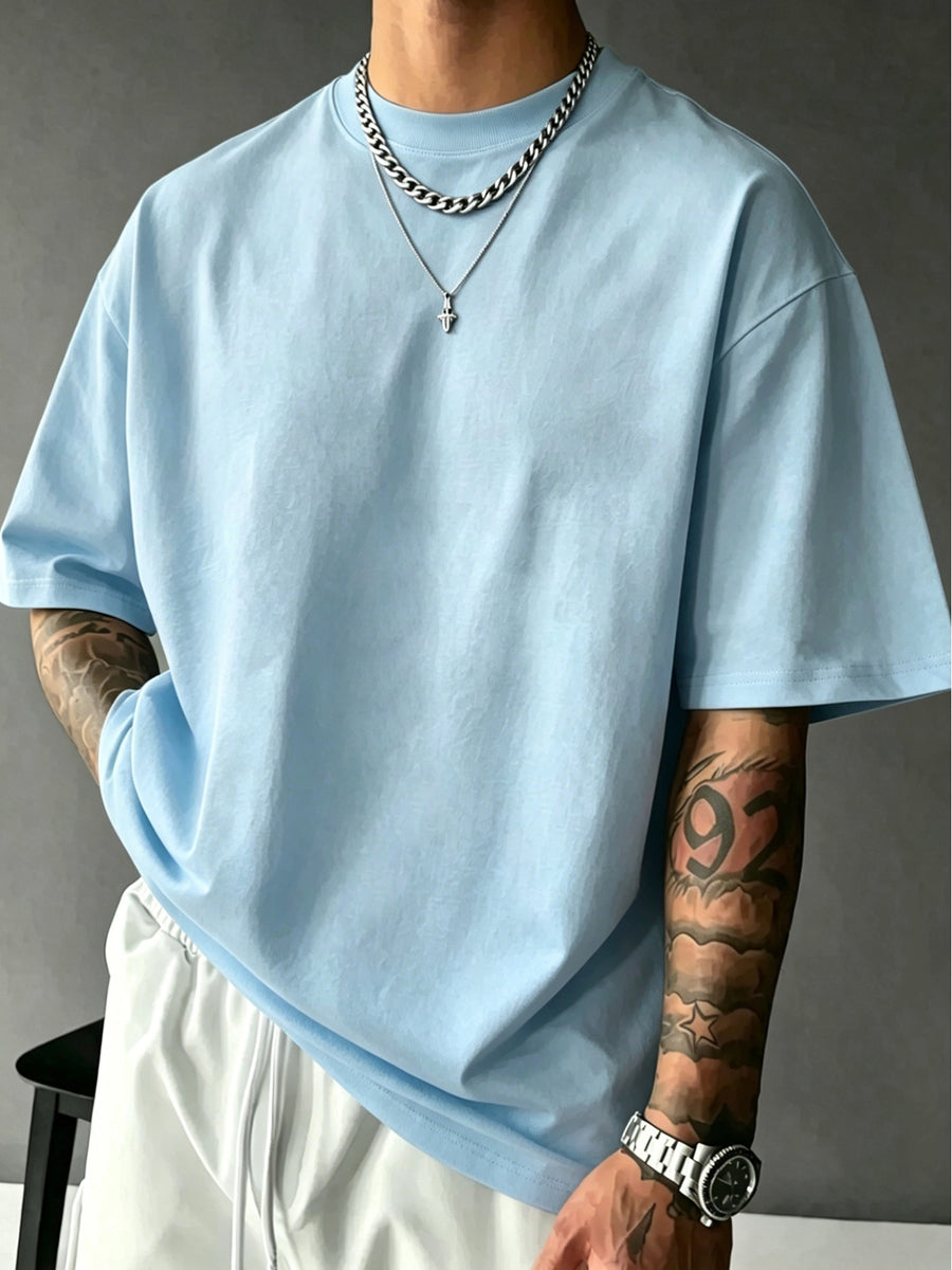 New Men'S 100% T-Shirt with I, TOLD, CHATGPT, ABOUT Print, Spring/Autumn Casual Comfortable Breathable Daily Streetwear - Light Blue Color