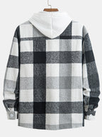 Plaid Shirt Collar Jacket Coat - Grey