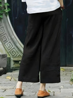 3pcs Set of Elegant Loose Breathable Wide-Leg Trousers Ankle Pants - Black+Khaki+Carmine