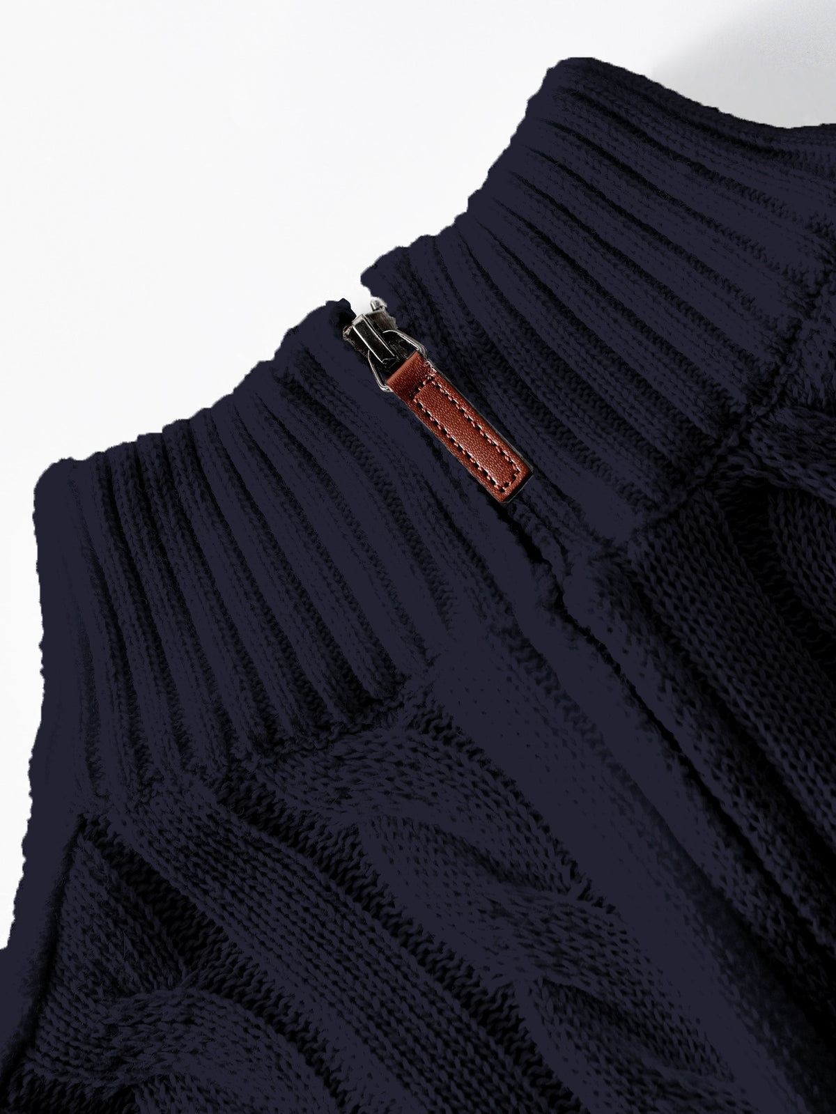 Men's Fashion High-Neck Zipper Twist Knit Sweater, Solid Color Versatile Pullover, Soft Medium-Stretch Fabric, Suitable for Autumn/Winter Office, Date Night, Casual Wear, Ideal as a Gift - Blue