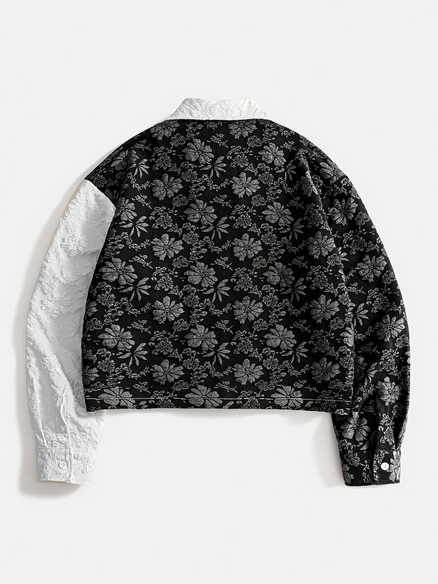 Men'S Shirt Contrast Color Patchwork Jacquard Fabric Trendy Fashion Casual Street New Short Length Spring Autumn Men'S Casual Shirt - Black
