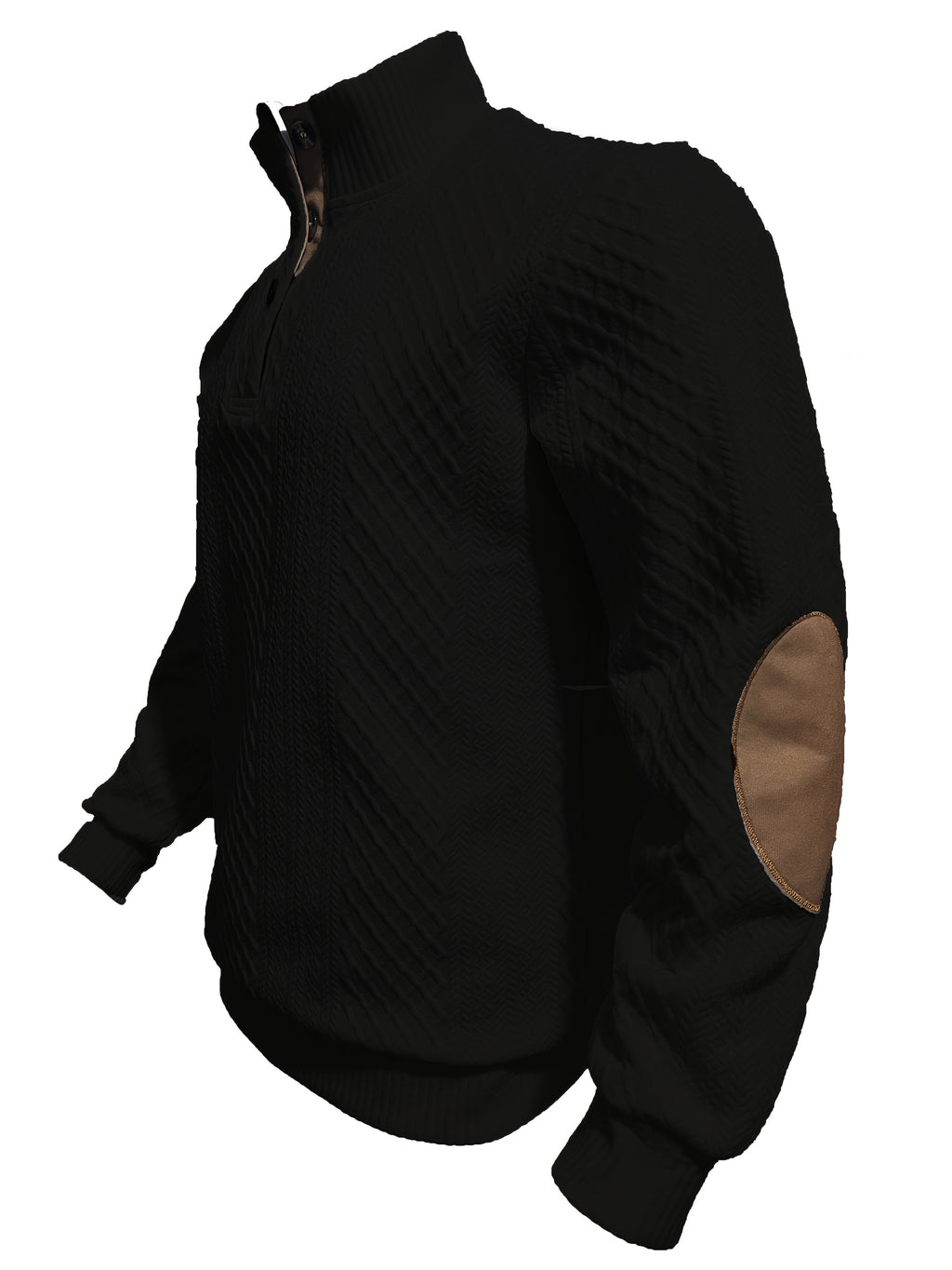 MILANO Italian Stand Collar Men'S Sweater Autumn Winter Jacquard Diamond Check Business Casual Half-Button Pullover, Knit - Black