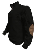 MILANO Italian Stand Collar Men'S Sweater Autumn Winter Jacquard Diamond Check Business Casual Half-Button Pullover, Knit - Black