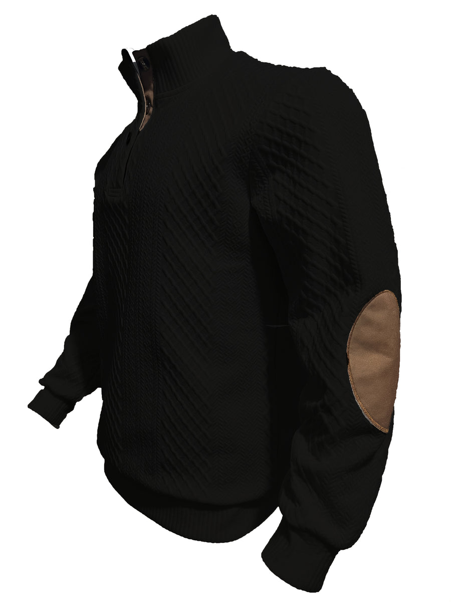 MILANO Italian Stand Collar Men'S Sweater Autumn Winter Jacquard Diamond Check Business Casual Half-Button Pullover, Knit - Black