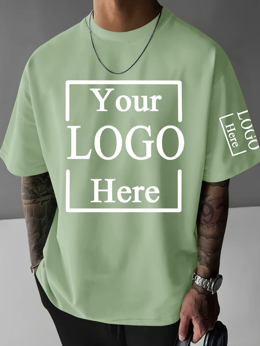 Custom T-Shirts / - "My T-Shirt, My Choice" Design Your Own with Text//Logo Suitable for Team Uniforms, Music Festival Outfits, Gifts for Him, Short Sleeve Round Neck Loose Fit Machine Washable T-Shirt - Light Green