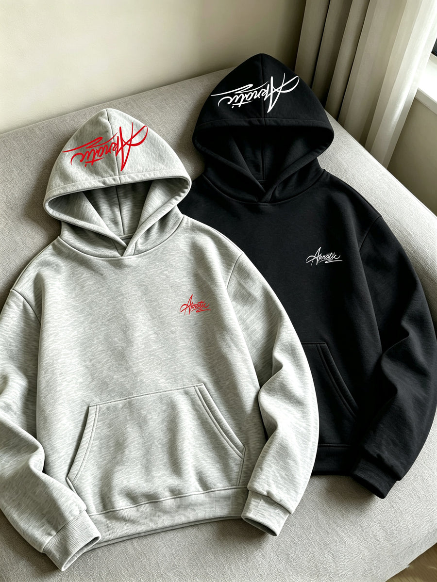 2pcs Men'S Casual Fleece-Lined Sweatshirts, American Retro Street Style, Trendy Letter Print, Loose Fit, Comfortable Fabric, Suitable for Autumn/Winter Outdoor, Vacation, And Daily Wear, Ideal Gift for Boyfriend/Husband, 2pcs Set - Black + Gray 2
