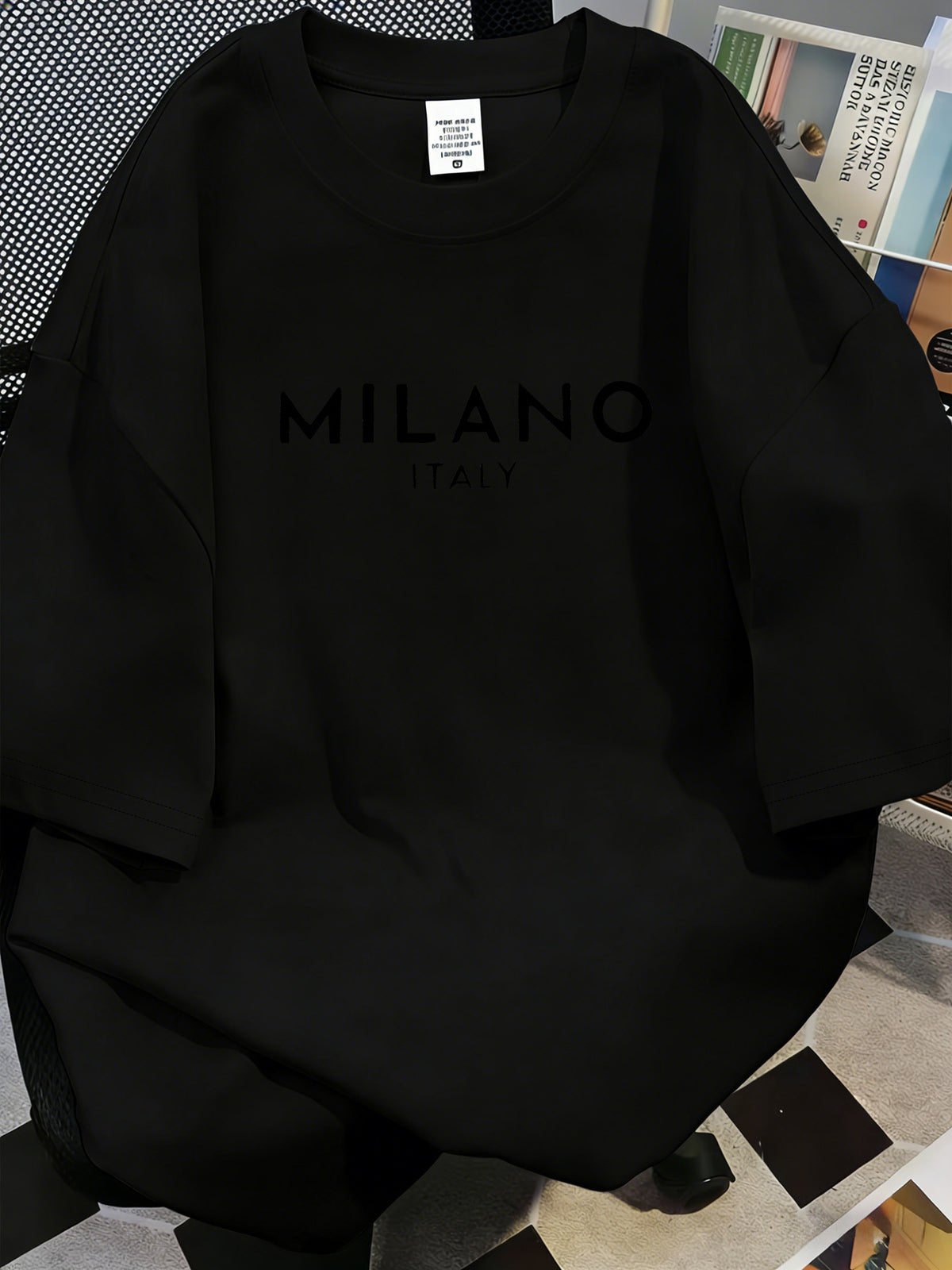 American Vintage Short-Sleeve T-Shirt with Letter Print from Milano, Italy, Featuring a Minimalist Ins Style, Loose Fit, Casual Top for Women, Perfect for High Street And Versatile Fashion - Black