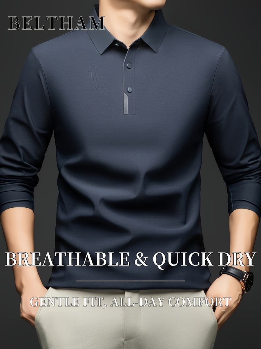 Spring Summer Autumn Men'S Long Sleeve Polo Shirt, Ice Feel Moisture Wicking Breathable Quick Dry Top, Versatile Apparel for Daily Casual Business Sports Golf Fishing Camping Outdoor Wear - Dark Gray
