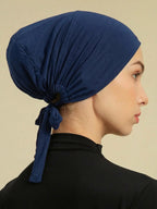 1pc Women Abaya Accessories Fashion Solid Color Elastic Band Headscarf, Suitable for Daily Wear Headband Soft Under Cap Women Veil - Navy Color