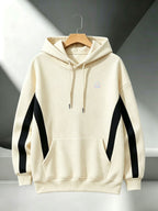 [4pcs] 2026 Autumn Winter Men'S Street Style Hooded Sweatshirt, Side Diagonal Contrast Lines Long Sleeve, Adjustable Drawstring Large Kangaroo Pouch for Phone, Skin-Friendly Warm Back-To-School Casual Rock Party Versatile Pullover Hoodie - Apricot + Apricot + Apricot + Apricot