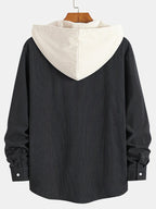 Color-Block Trendy Long Sleeve Hooded Jacket - Black