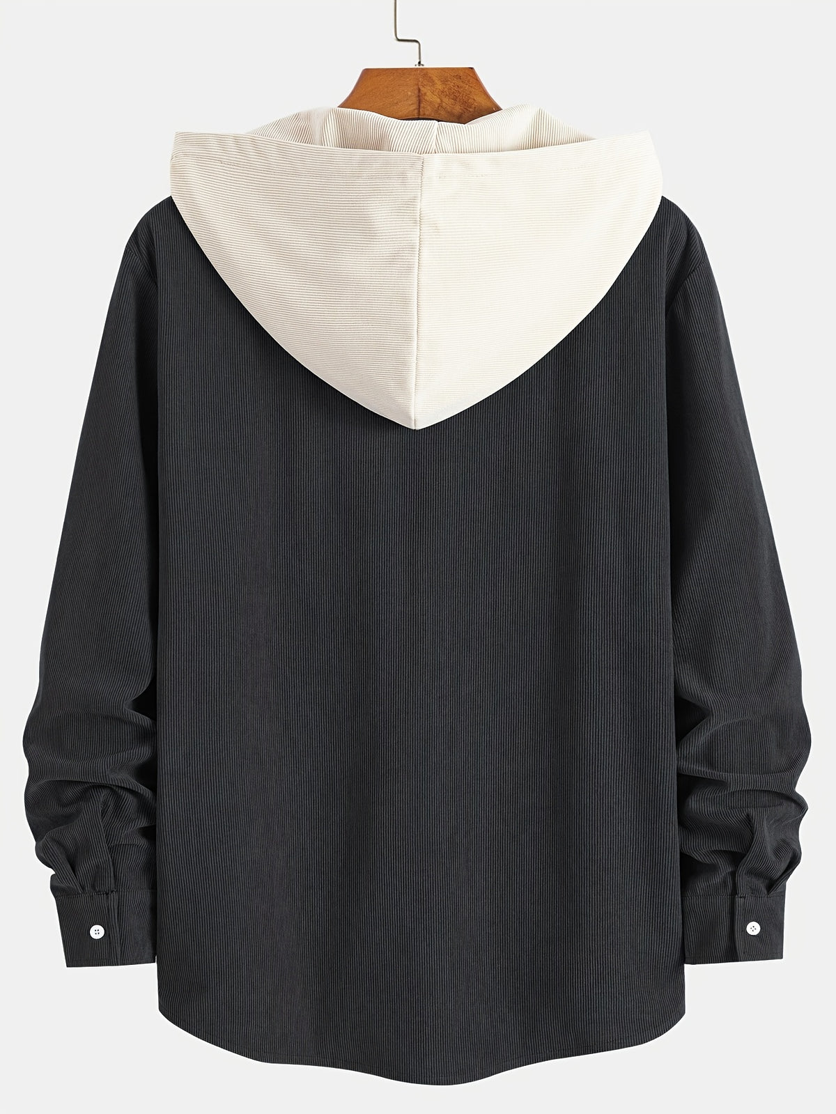 Color-Block Trendy Long Sleeve Hooded Jacket - Black
