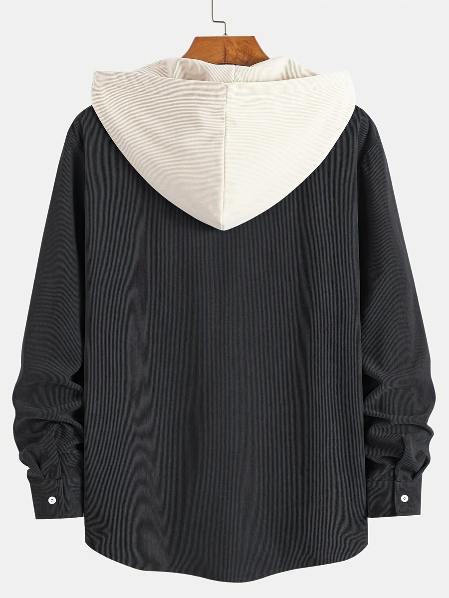 Color-Block Trendy Long Sleeve Hooded Jacket - Black