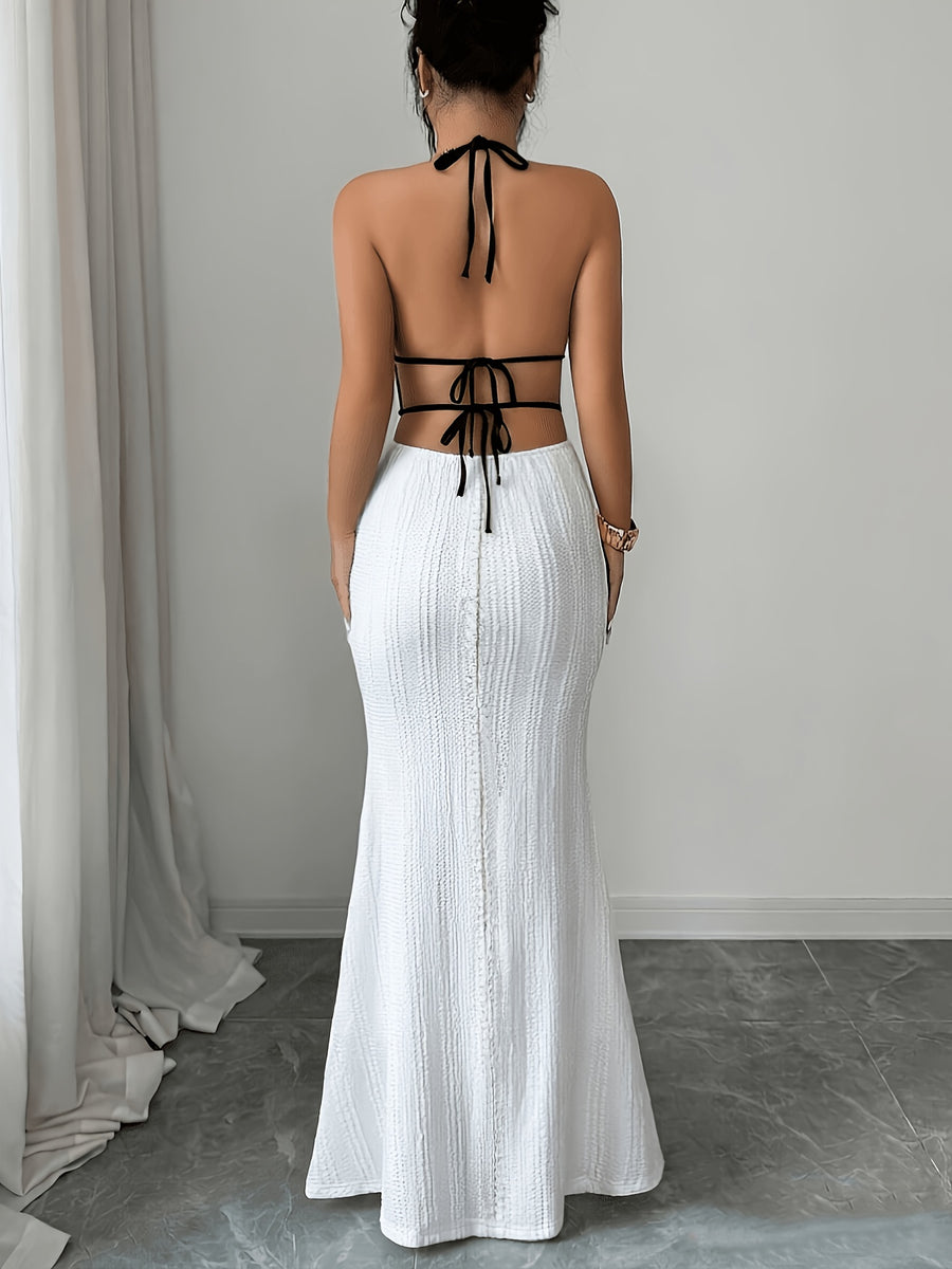 Trendy Women'S Textured Bodycon Cami Dress, Sexy Vacation/Date Night Wear, Black with Edging, Spring Summer - White