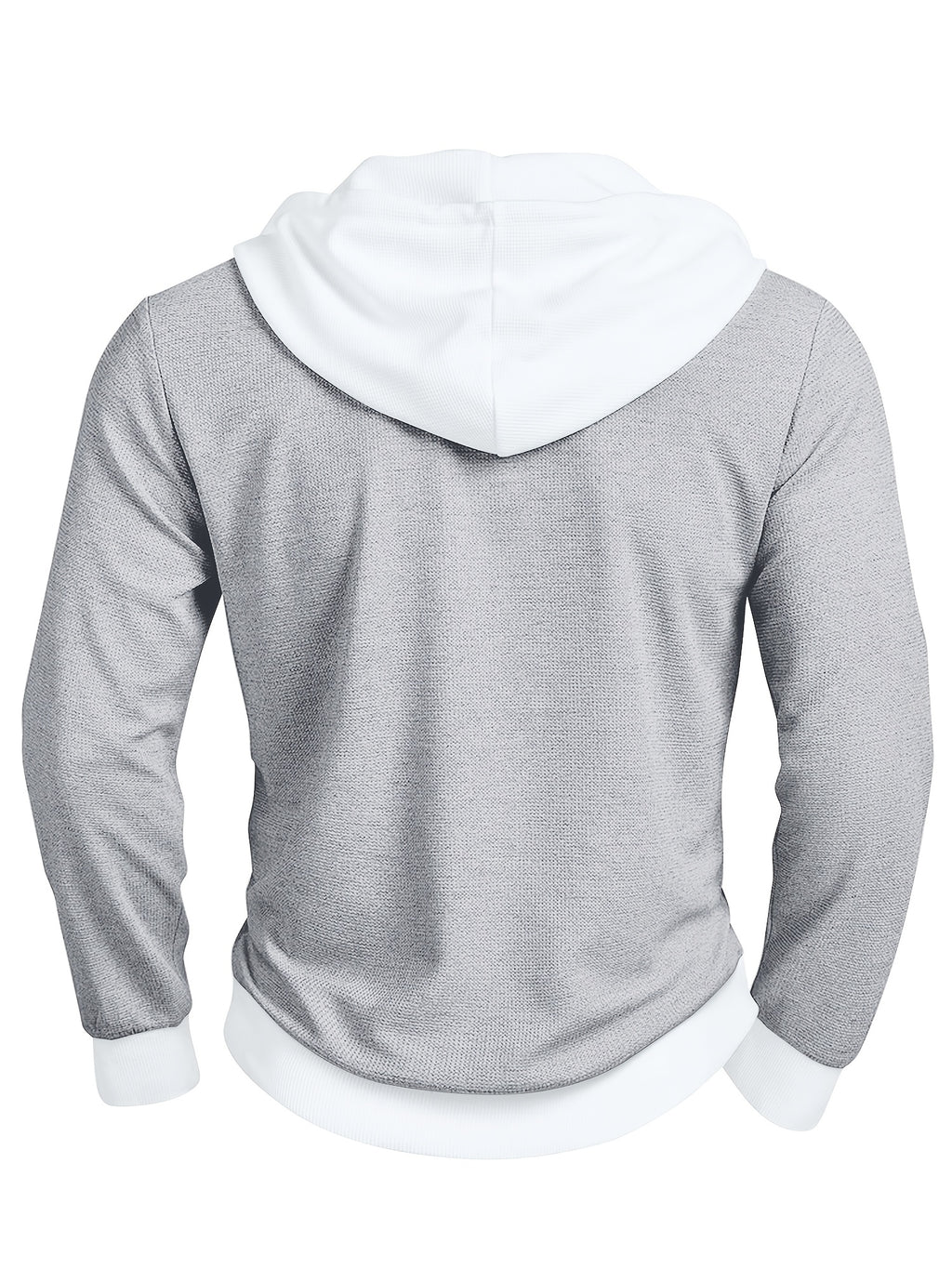 Men'S Casual Sweater Long-Sleeve Outdoor Stitching Hooded Contrast Color Half-Open Placket Design Fashionable Spring And Autumn Henry Hoodie - Grey