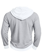 Men'S Casual Sweater Long-Sleeve Outdoor Stitching Hooded Contrast Color Half-Open Placket Design Fashionable Spring And Autumn Henry Hoodie - Grey