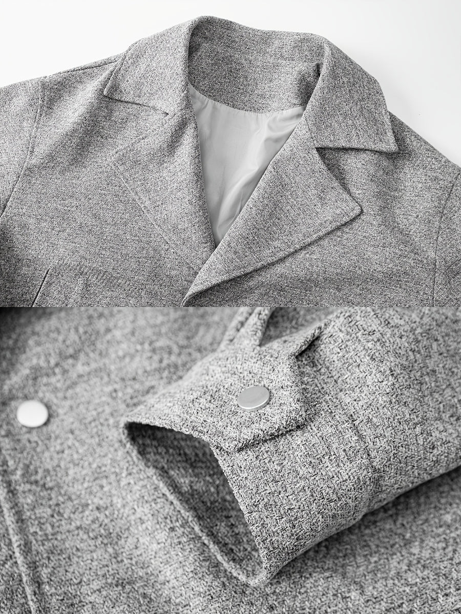 Men's Light Luxury Lapel Button-Front Cardigan Jacket - Loose Fit Blazer Coat with Lapel Collar & Button Closure, Machine Washable Suitable for Business Casual, Office Wear, Daily Use, Outdoor Events - Solid Color Outerwear - Glacier Gray