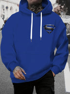 WB Warner Men'S New Trendy Hoodie, Superman Classic Logo Printed Design Hoodie, Daily Casual Drawstring Hoodie, Long Sleeve Hoodie, Machine Washable, Multifunctional Sports And Leisure Loose Fit Men'S Hoodie - Blue