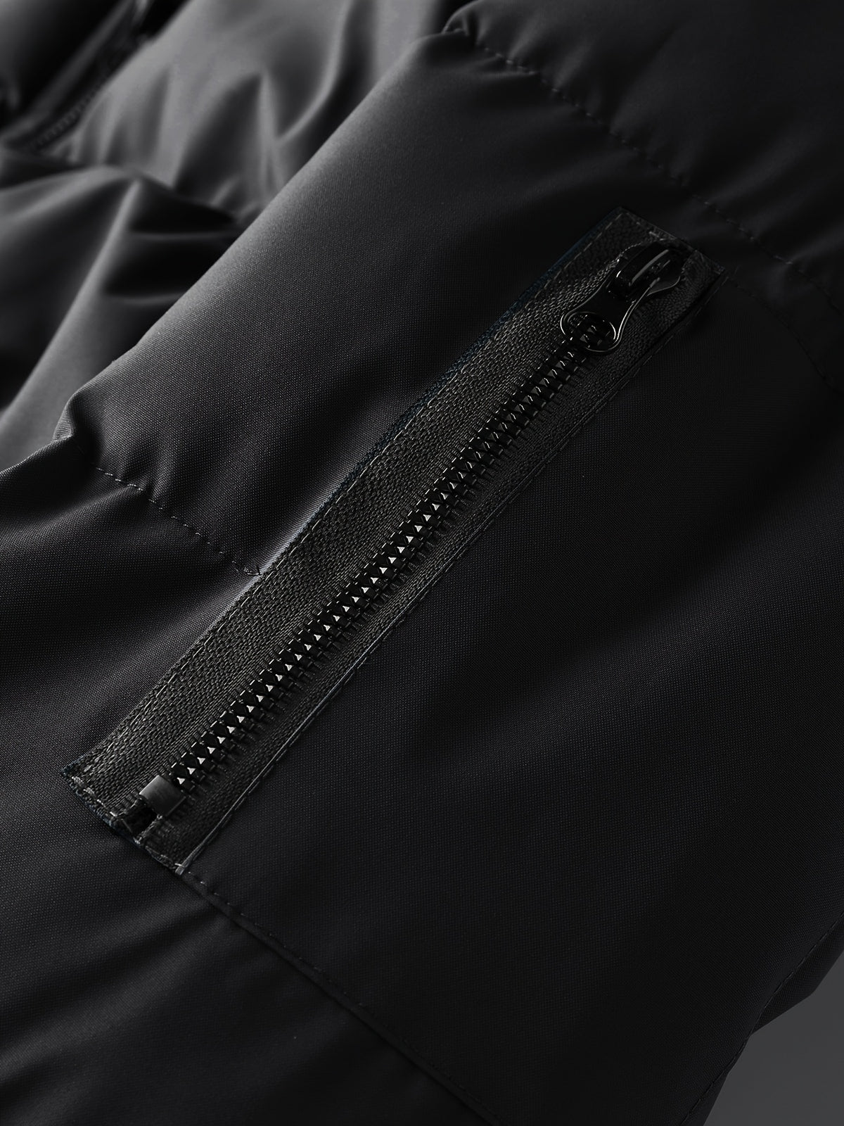New Winter Plush-Lined Padded Coat for Men, Loose Fit Outerwear with Chest Zipper, Trendy and Fashionable Hooded Thickened Youth Padded Coat, Casual Padded Jacket for Men - Black