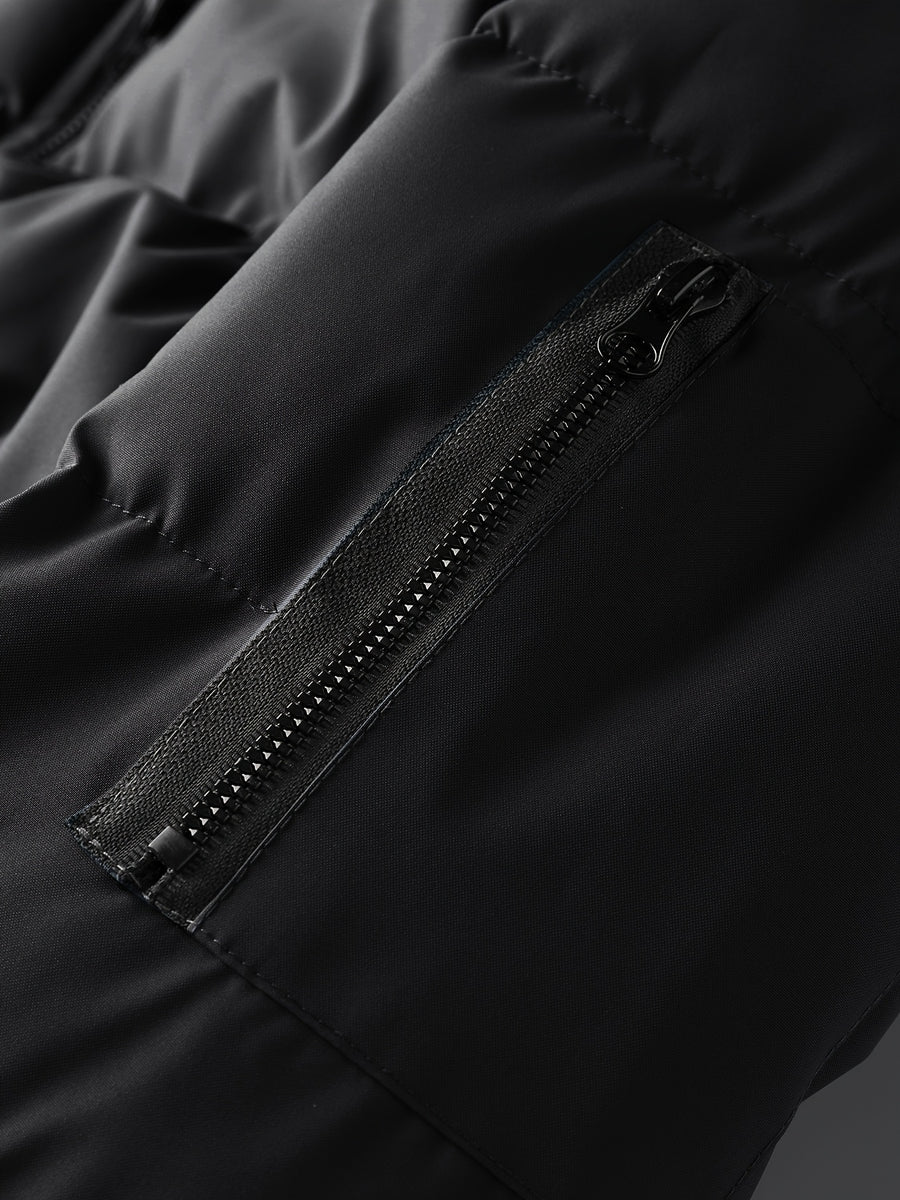 New Winter Plush-Lined Padded Coat for Men, Loose Fit Outerwear with Chest Zipper, Trendy and Fashionable Hooded Thickened Youth Padded Coat, Casual Padded Jacket for Men - Black