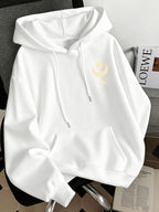 Women'S Fashion Starry Moon Print Casual Hooded Sweatshirt - White