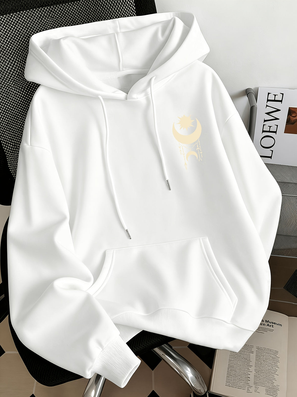 Women'S Fashion Starry Moon Print Casual Hooded Sweatshirt - White