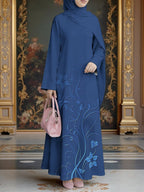 Muslim Women's Dress, Loose Fit Traditional Middle Eastern Thobe, Straight Cut Long Sleeve Elegant Muslim Long Dress, Long Abaya, Three-Dimensional Vine and Floral Pattern Print Dress, Headscarf Not Included - Mixed colors