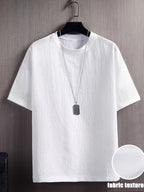 Men's Textured T-Shirt - Cool Summer Short Sleeve Top for Beach Vacation Travel, Fashionable Versatile Round Neck Tee, Soft Comfortable Breathable Quick-Dry Sport Casual Streetwear, Wrinkled Texture T-Shirt for Easy Natural Relaxed Style, Ideal as a - White
