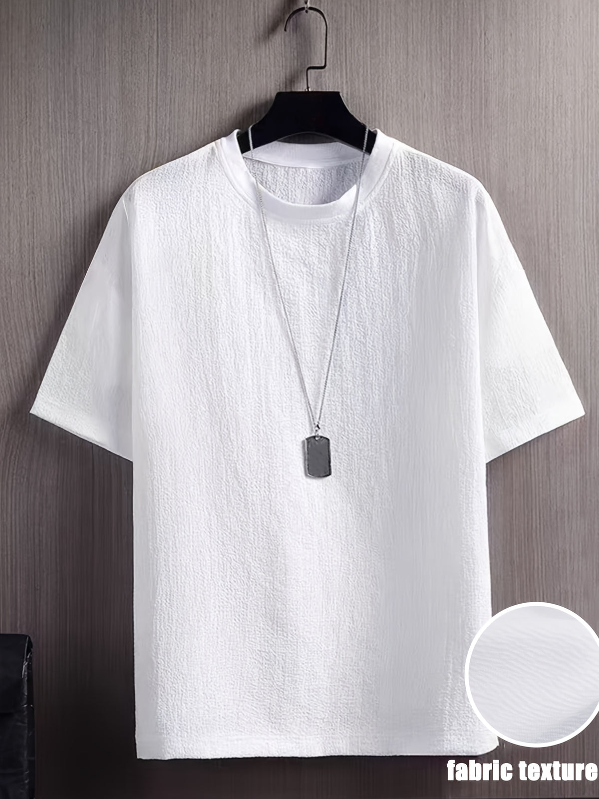Men's Textured T-Shirt - Cool Summer Short Sleeve Top for Beach Vacation Travel, Fashionable Versatile Round Neck Tee, Soft Comfortable Breathable Quick-Dry Sport Casual Streetwear, Wrinkled Texture T-Shirt for Easy Natural Relaxed Style, Ideal as a - White